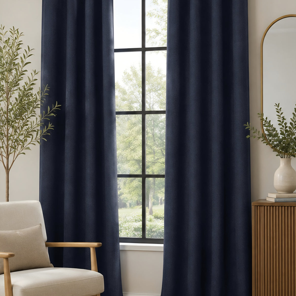 Brushed Eyelet Blackout Thermal Curtains - Navy - 168cm x 183cm