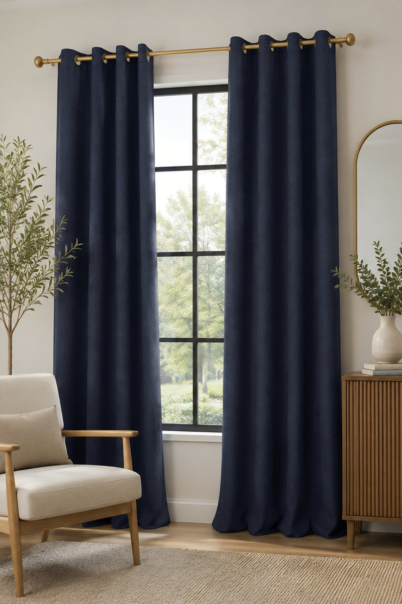 Brushed Eyelet Blackout Thermal Curtains - Navy - 168cm x 183cm