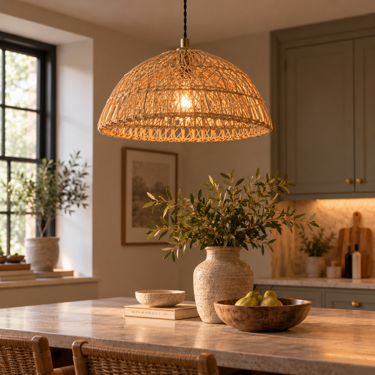 Two Tier Rattan Pendant Lamp Shade- Natural