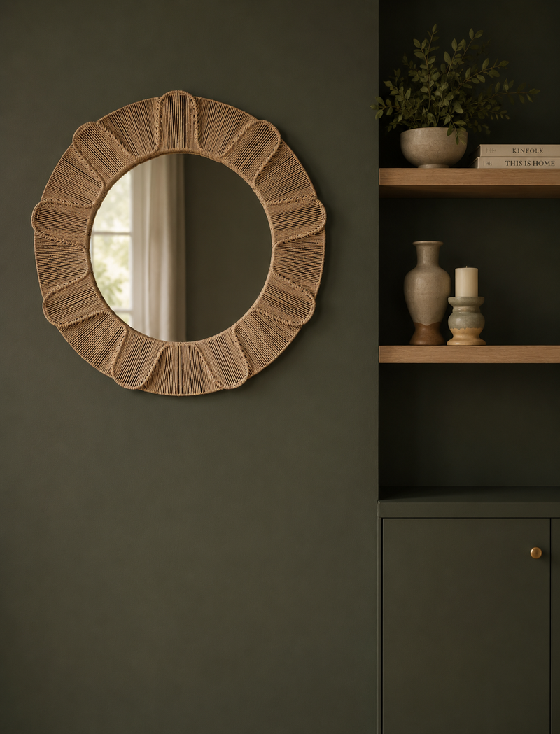 Jute String Round Mirror