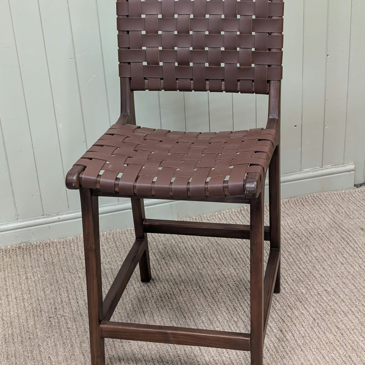 Teak Wood Counter Chair Perugia with Braided Seat Surface- Pair