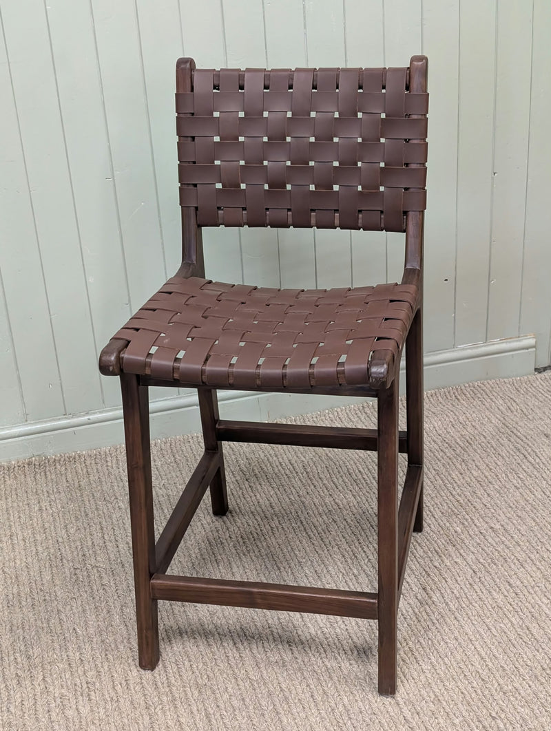 Teak Wood Counter Chair Perugia with Braided Seat Surface- Pair