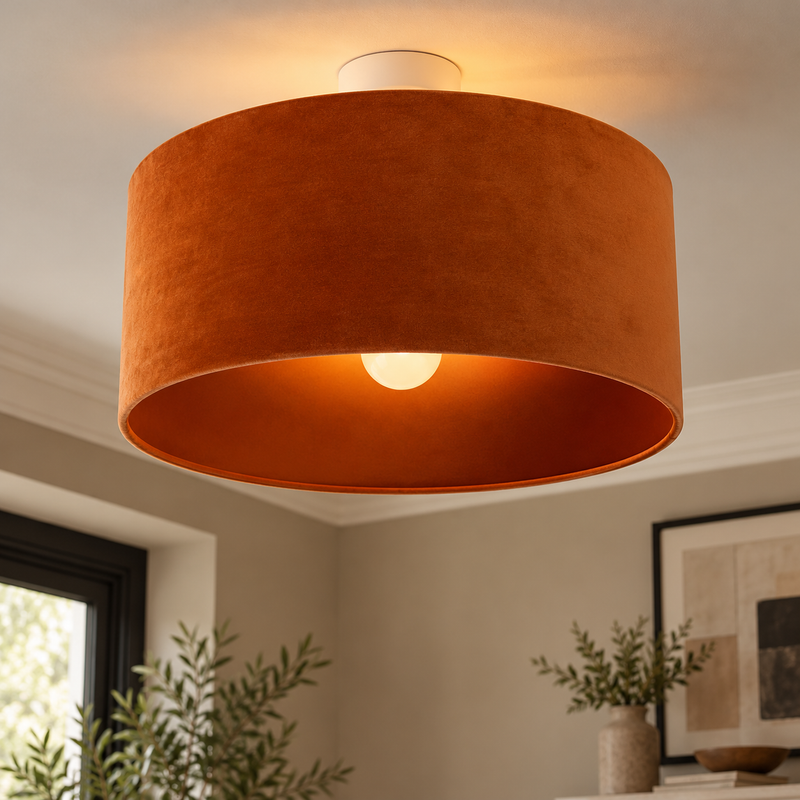 Velvet Oversized Ceiling Lamp Shade- Burnt Orange