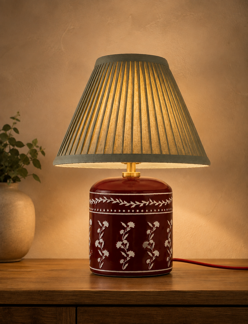Penny Floral Table Lamp - Red