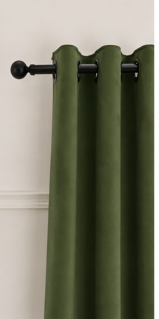 Velvet Eyelet Curtains - Green - 218cm x 229cm