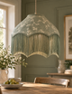 Velvet Cherry Blossom Fringed Lamp Shade - Sage