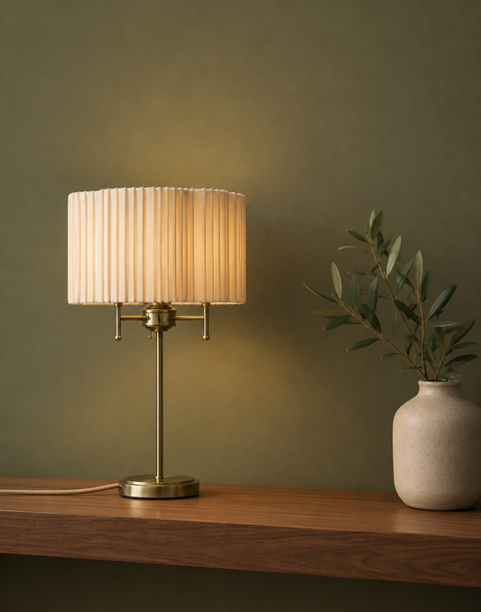 Scallop Pleated Shade Brass Base Table Lamp - Antique Brass