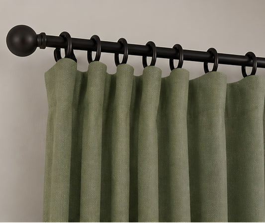 Brushed Pencil Pleat Blackout Thermal Curtains - Olive - 117cm x 229cm