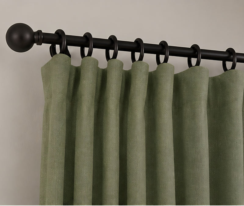 Brushed Pencil Pleat Blackout Thermal Curtains - Olive - 117cm x 229cm