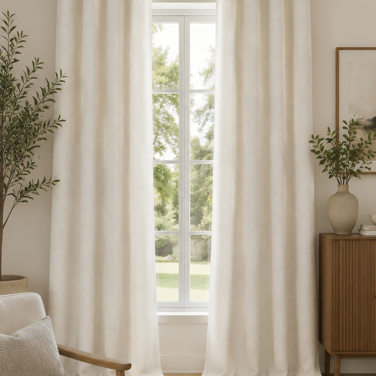 Bouclé Eyelet Curtains - Cream - 117cm x 137 cm