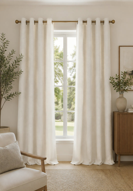 Bouclé Eyelet Curtains - Cream - 117cm x 137 cm
