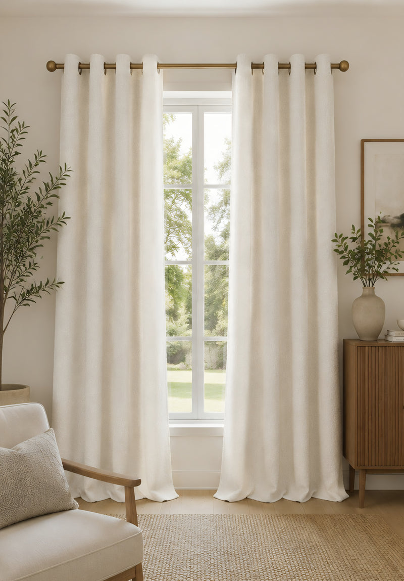 Bouclé Eyelet Curtains - Cream - 117cm x 137 cm