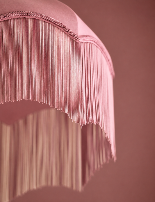 Fringed Velvet Lamp Shade - Pink