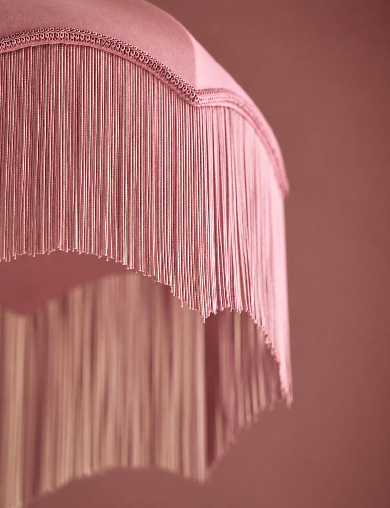 Fringed Velvet Lamp Shade - Pink