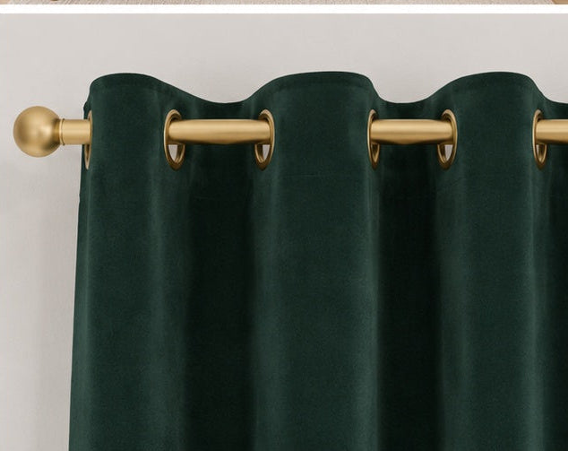 Velvet Eyelet Curtains - Forest Green - 218cm x 229cm