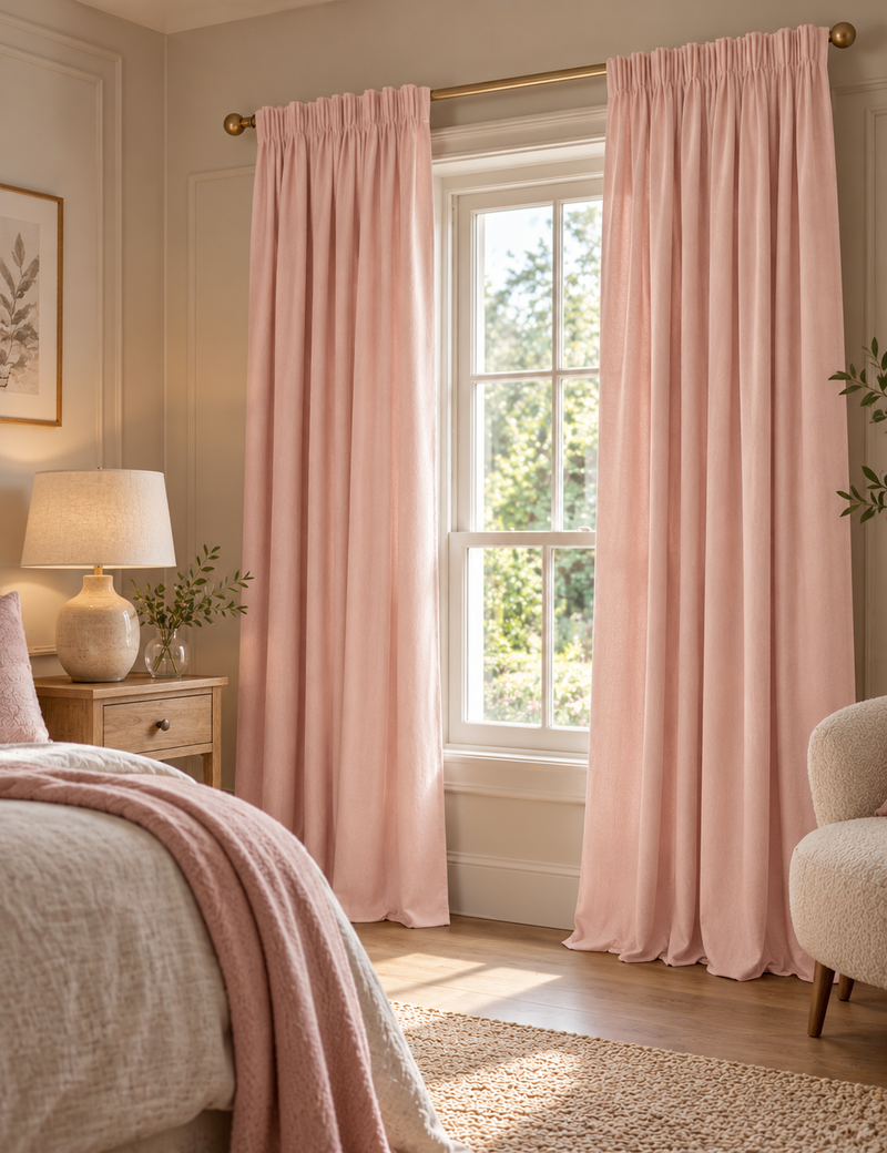 Brushed Pencil Pleat Blackout Ultra Thermal Curtains - Blush - W168cm x L137 cm