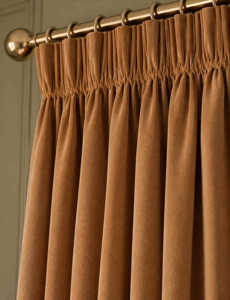 Velvet Pencil Pleat Curtains - Bronze - 168Wcm x 229Lcm
