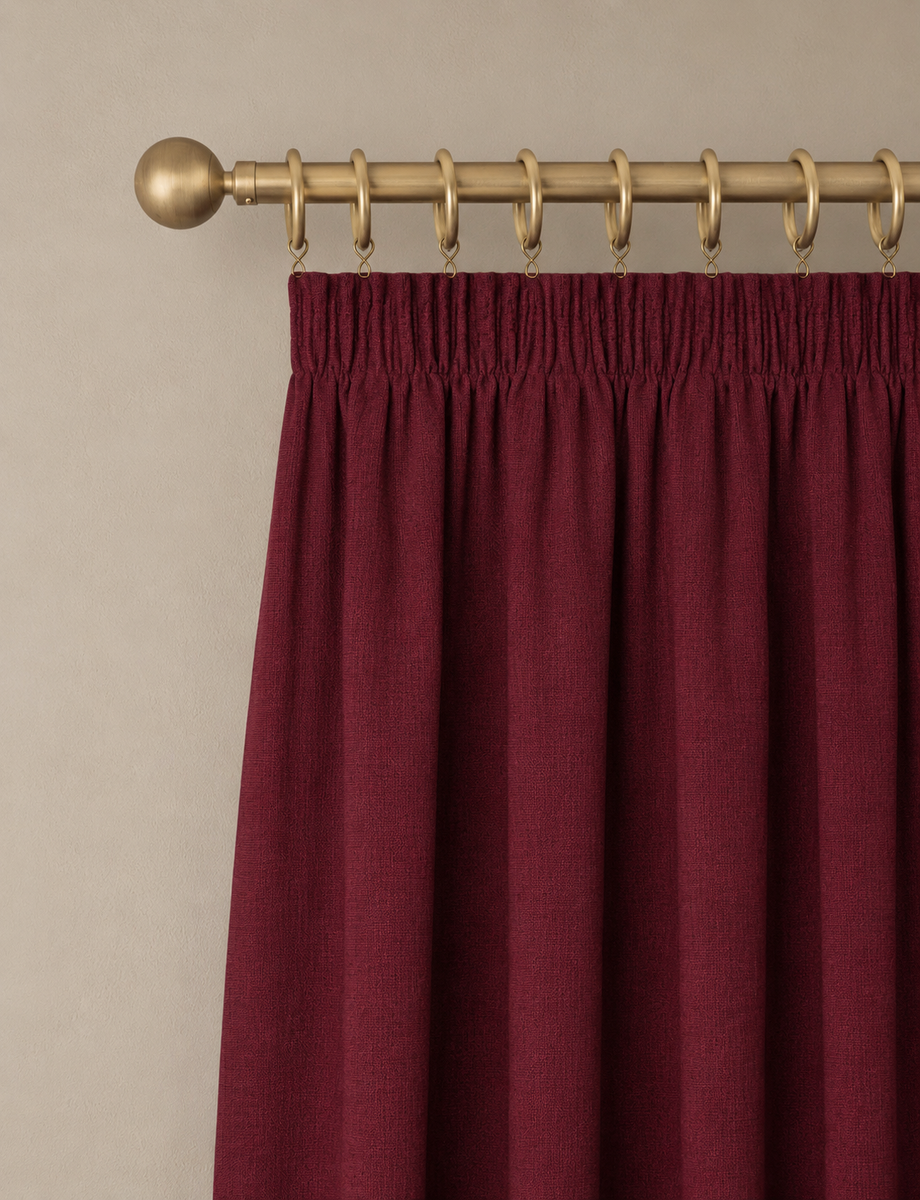 Brushed Pencil Pleat Blackout Ultra Thermal Curtains - Dark Red - 218cm x 183 cm