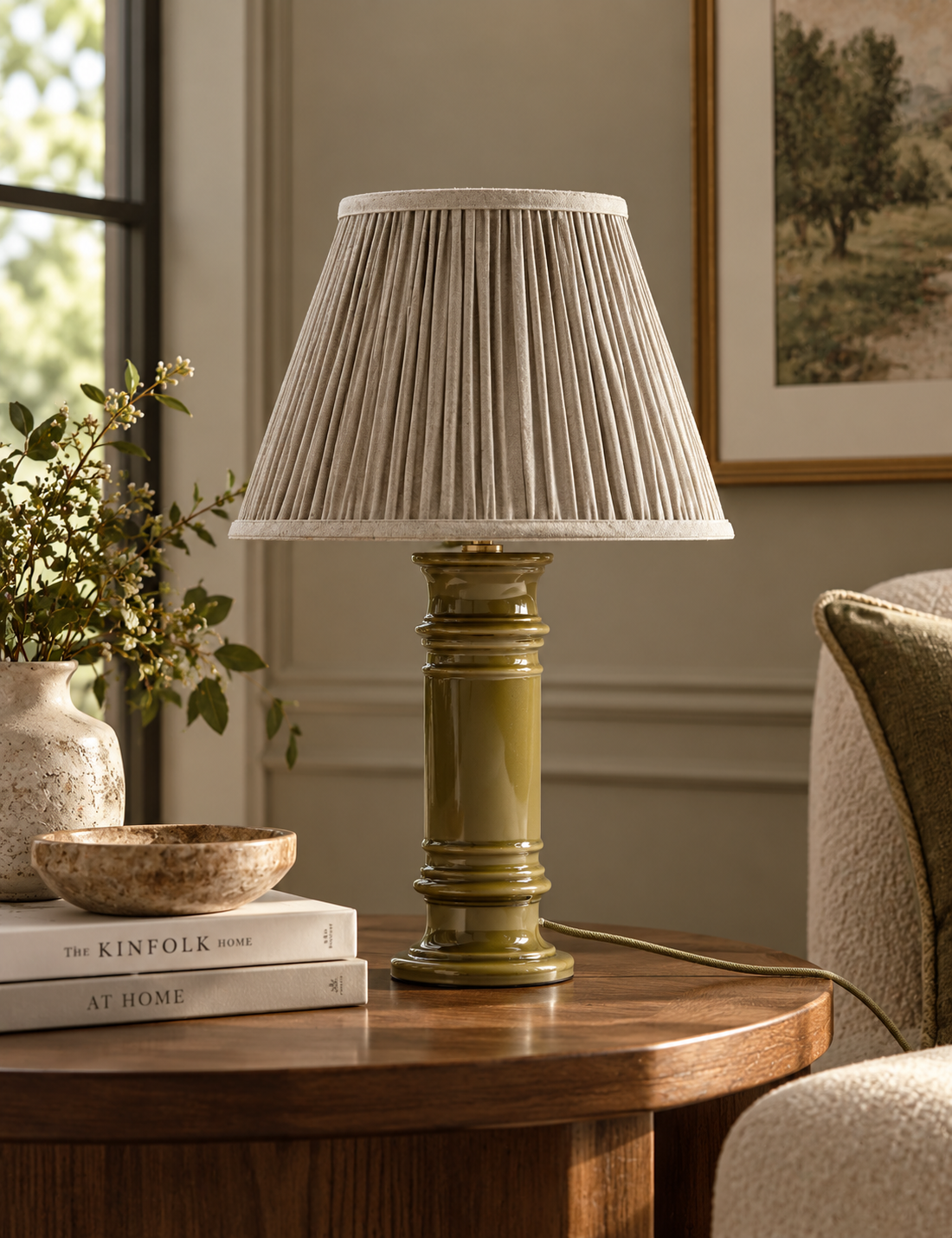 Ceramic Column Frill Shade Table Lamp