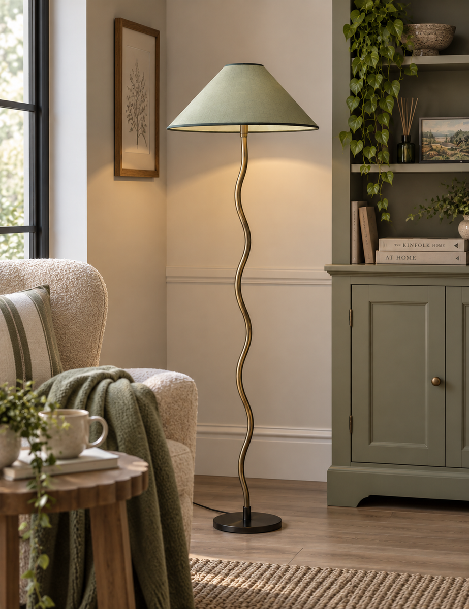 Hallie Floor Lamp - Antique Brass (Green shade)