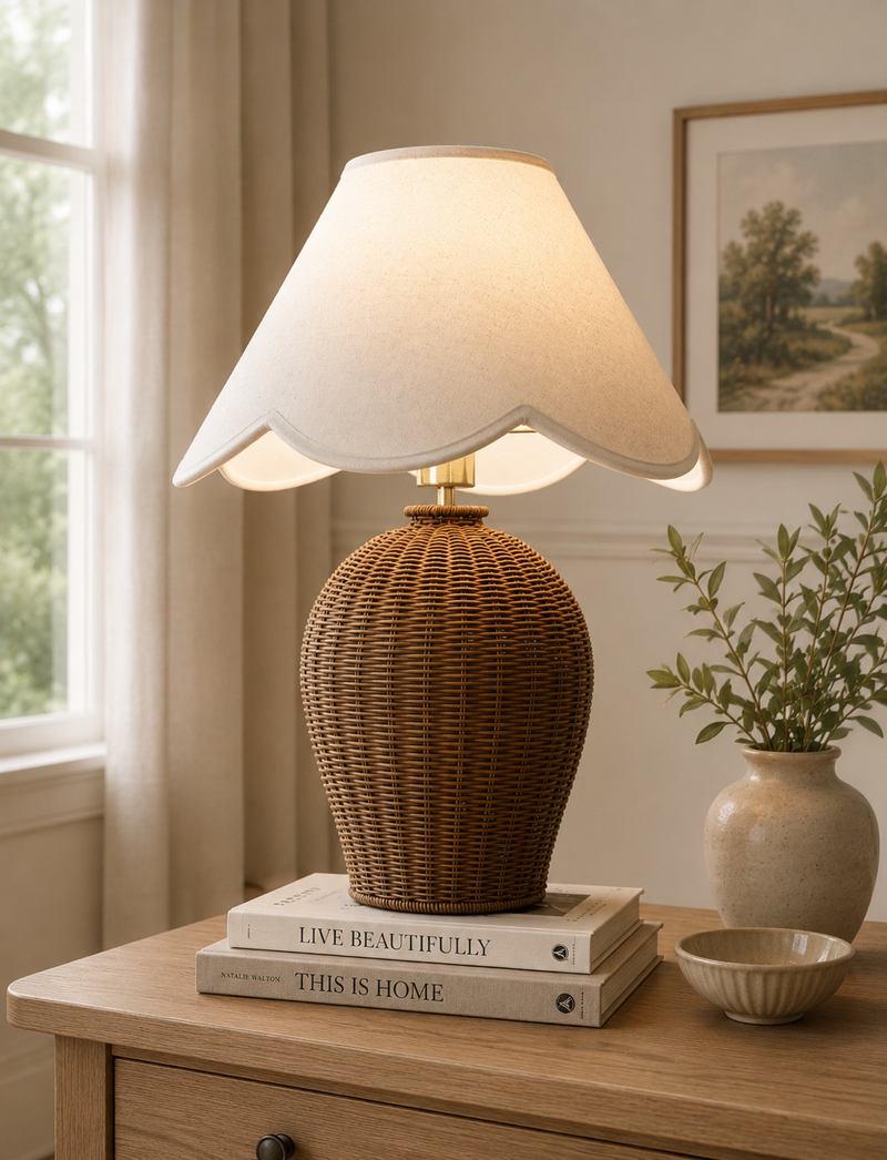 Wicker Scallop Shade Table Lamp