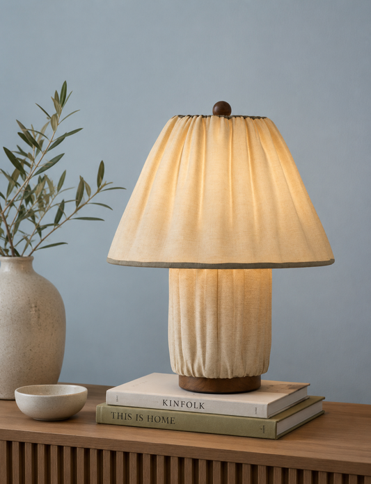 Soft Pleated Fabric Table Lamp - Neutral