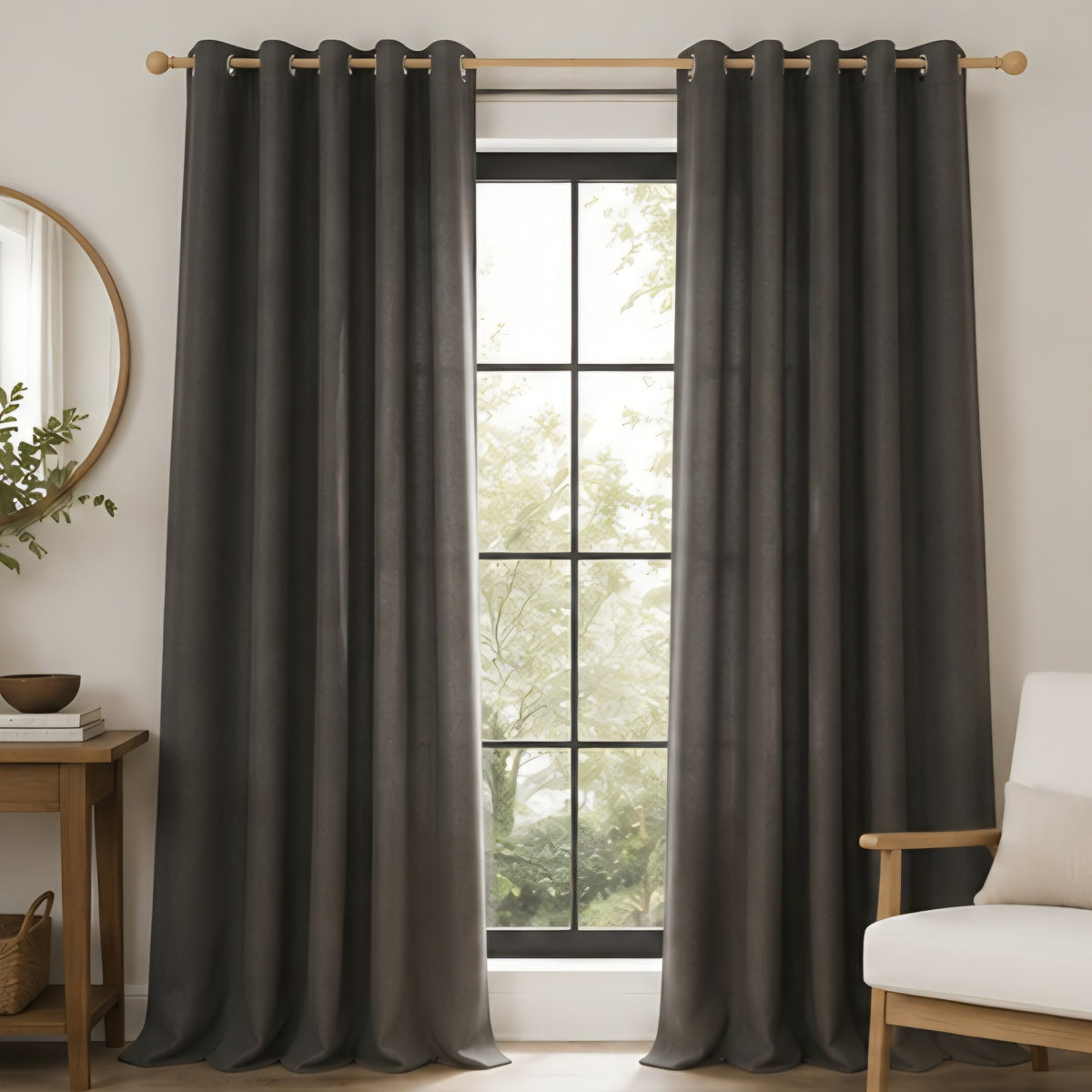Brushed Eyelet Blackout Thermal Curtains - Charcoal Mix - 218cm x 137cm