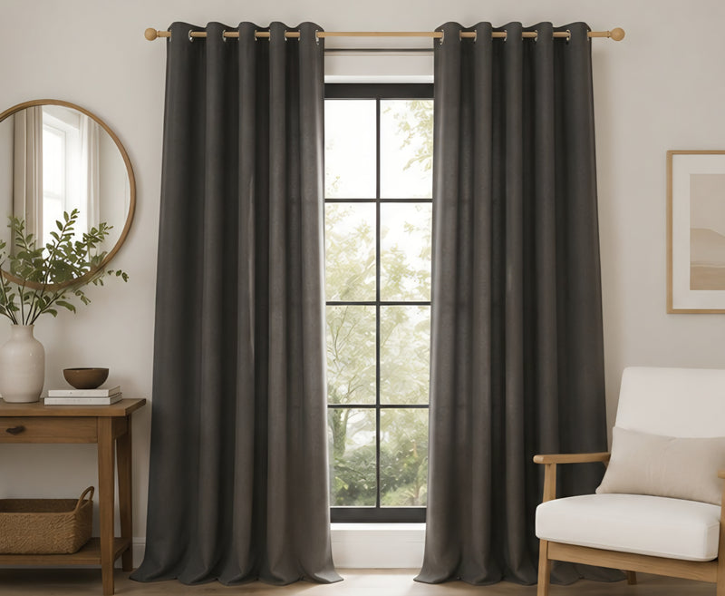 Brushed Eyelet Blackout Thermal Curtains - Charcoal Mix - 218cm x 137cm