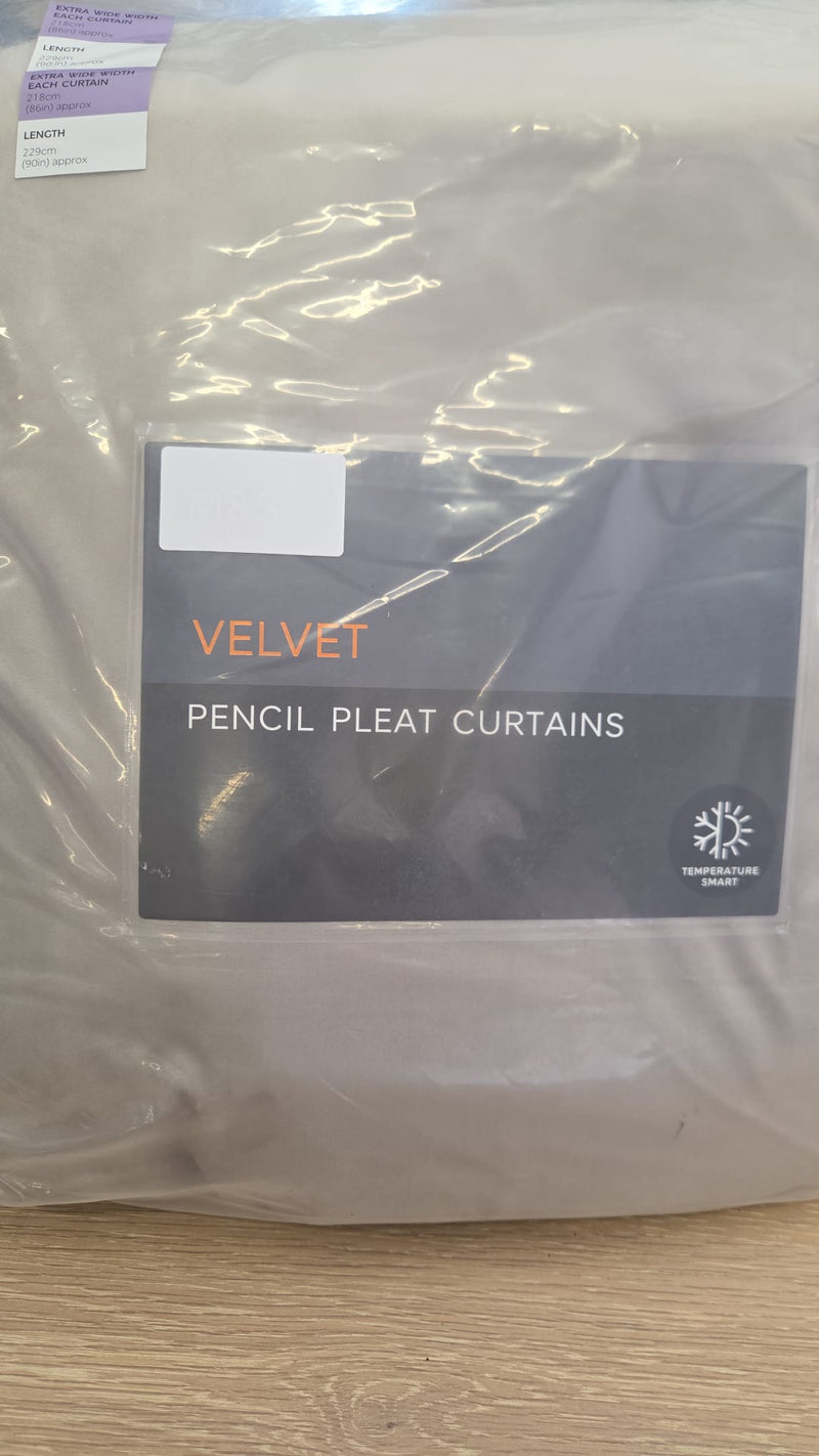 Velvet Pencil Pleat Curtains - Champagne - 218cm x 229cm