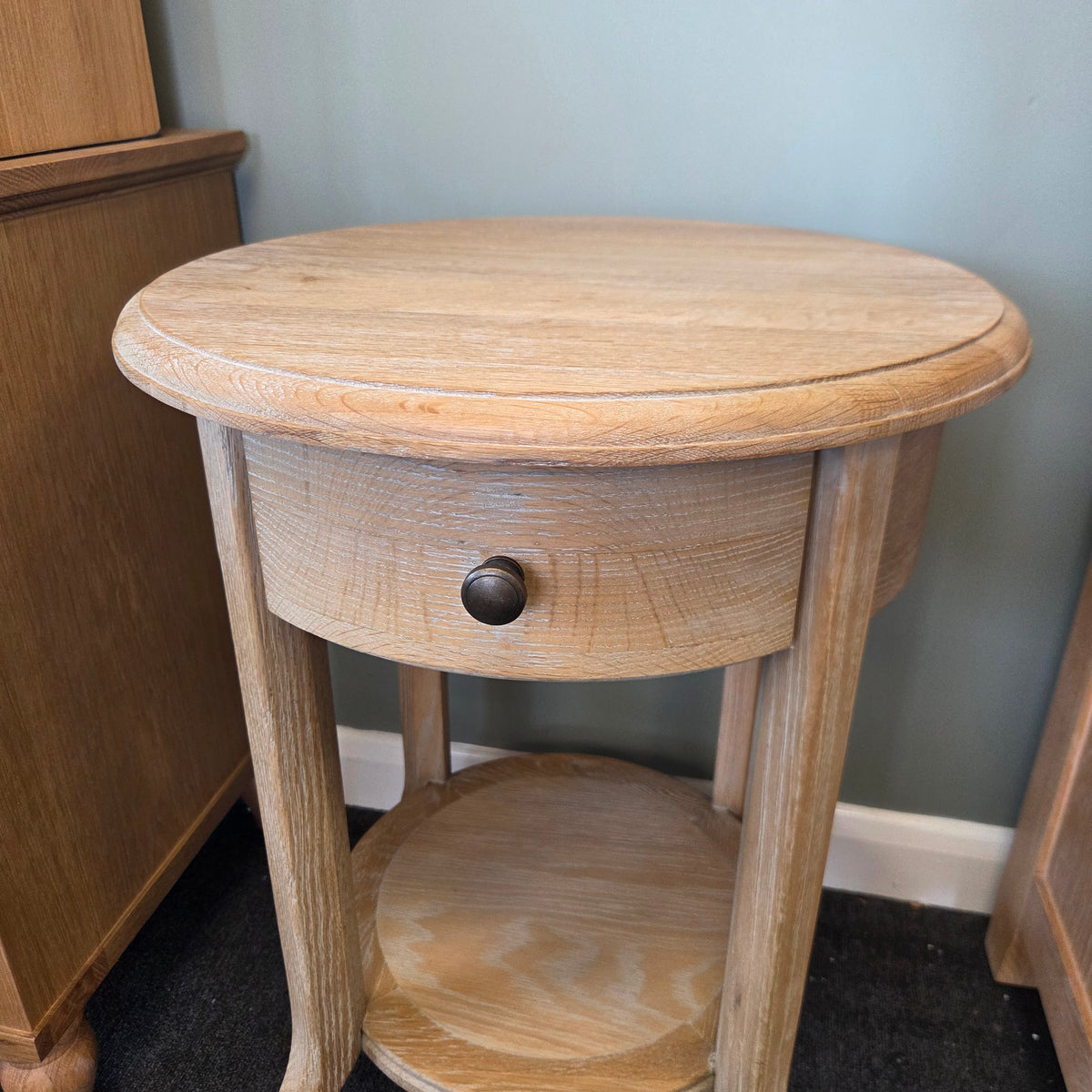 Camille Limewash Oak 1 Drawer Bedside Table