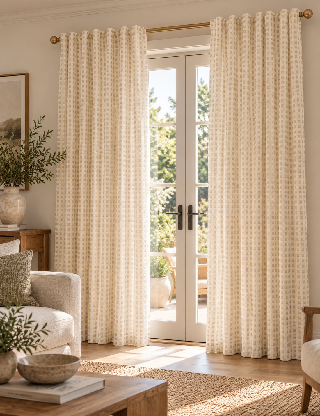 Chenille Gingham Multiway Blackout Curtains - Natural - W218 x L229 cm