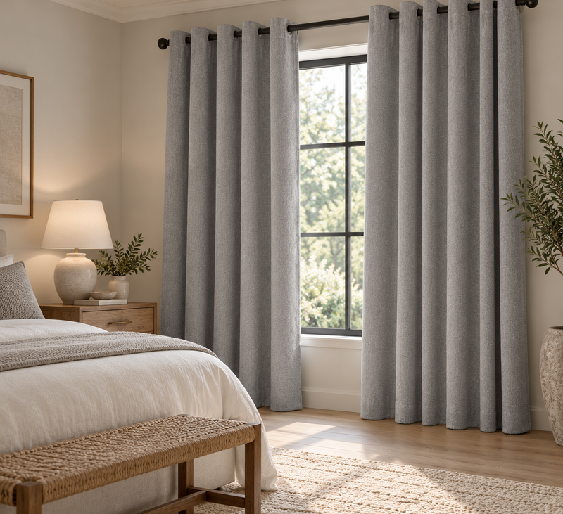 Brushed Eyelet Blackout Ultra Thermal Curtains - Light Grey - 218cm x 137cm