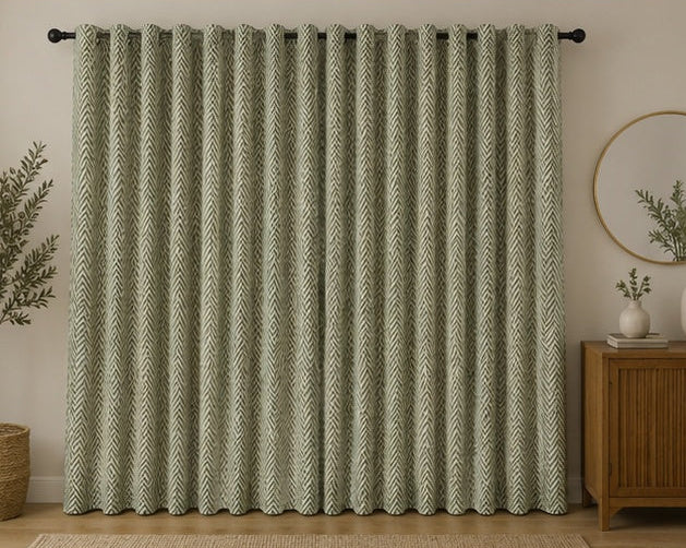Textured Herringbone Eyelet Curtains - Green - 117cm x 137cm