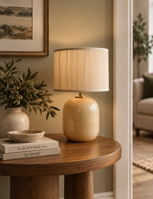 Milk Glass Pleated Shade Lamp - Cream