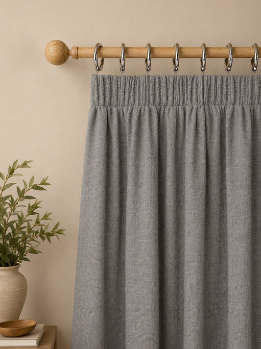 Brushed Pencil Pleat Blackout Ultra Thermal Curtains - Light grey - 218cm x 183 cm
