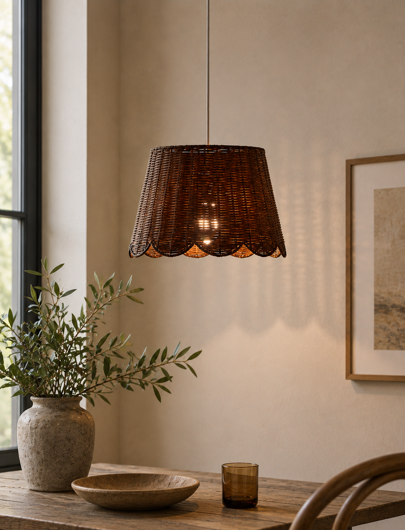 Wicker Scallop Lamp Shade - Brown