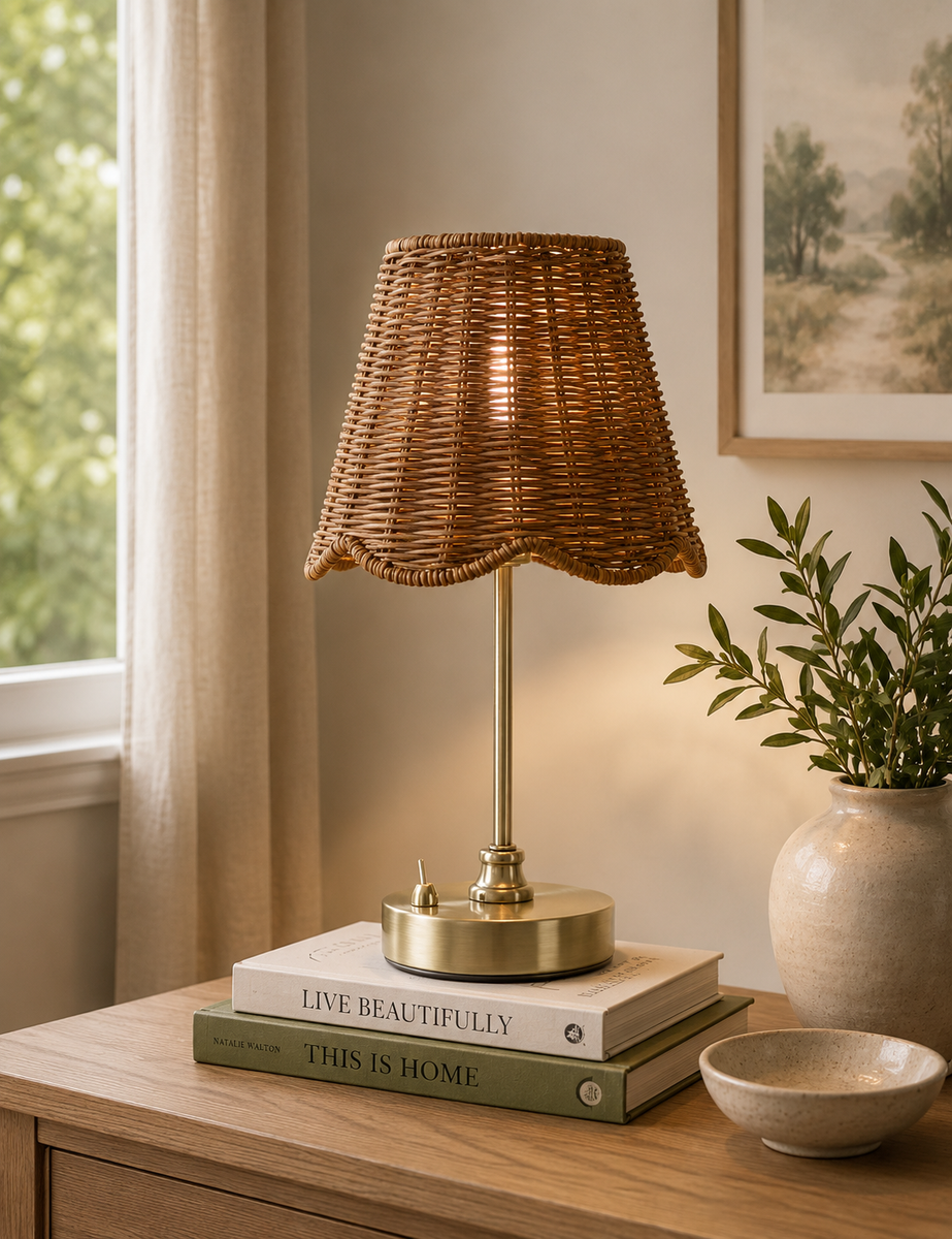 Wicker Scallop Rechargeable Table Lamp