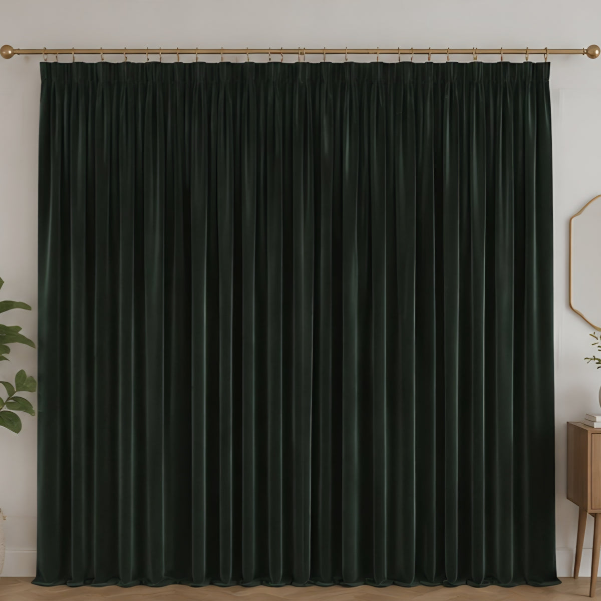 Velvet Pencil Pleat Curtains - Forest Green - 218cm x 229cm
