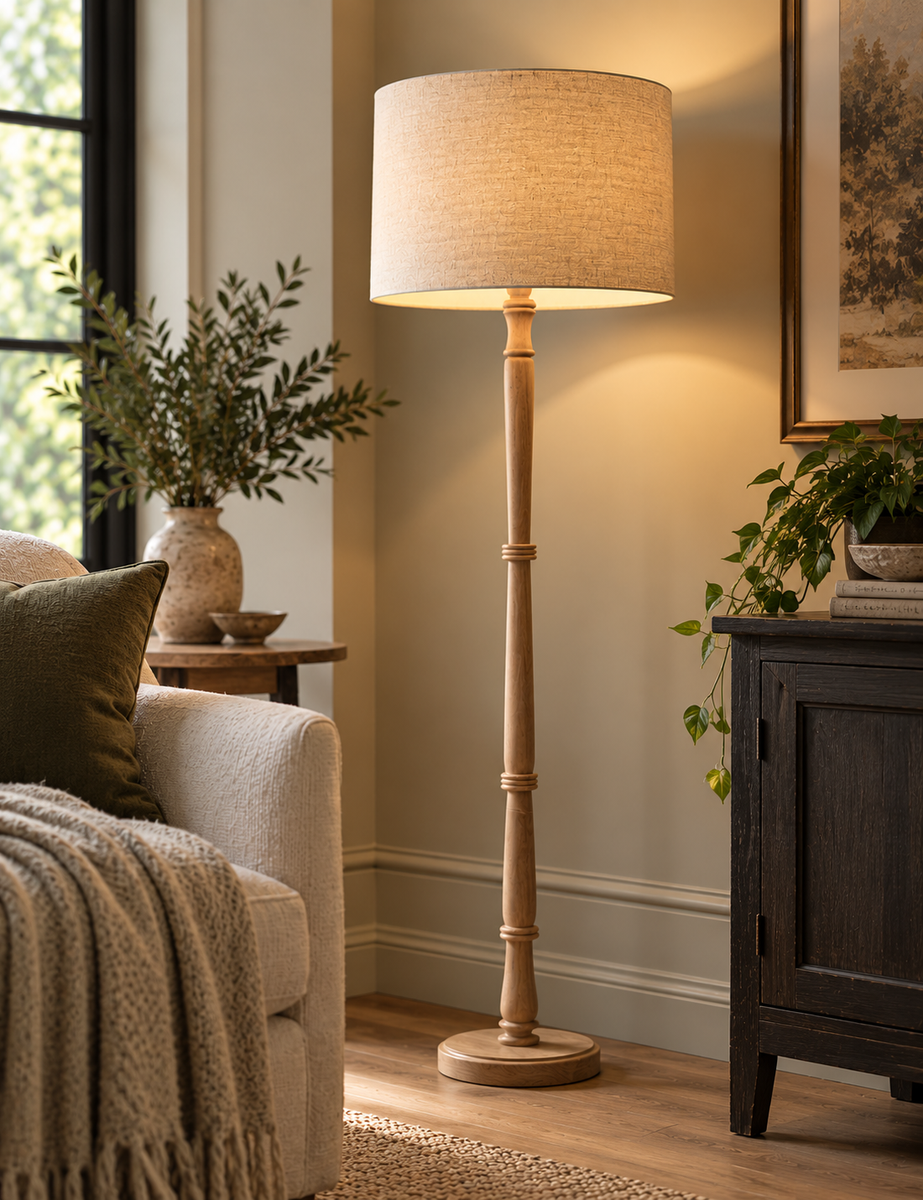 Turned Wood Floor Lamp - Shade not included