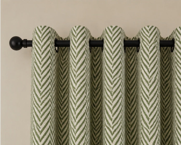 Textured Herringbone Eyelet Curtains - Green - 117cm x 137cm