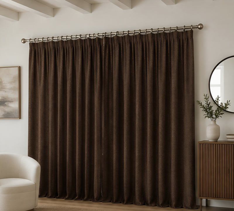 Brushed Pencil Pleat Blackout Thermal Curtains - Chocolate - 117cm x 229cm