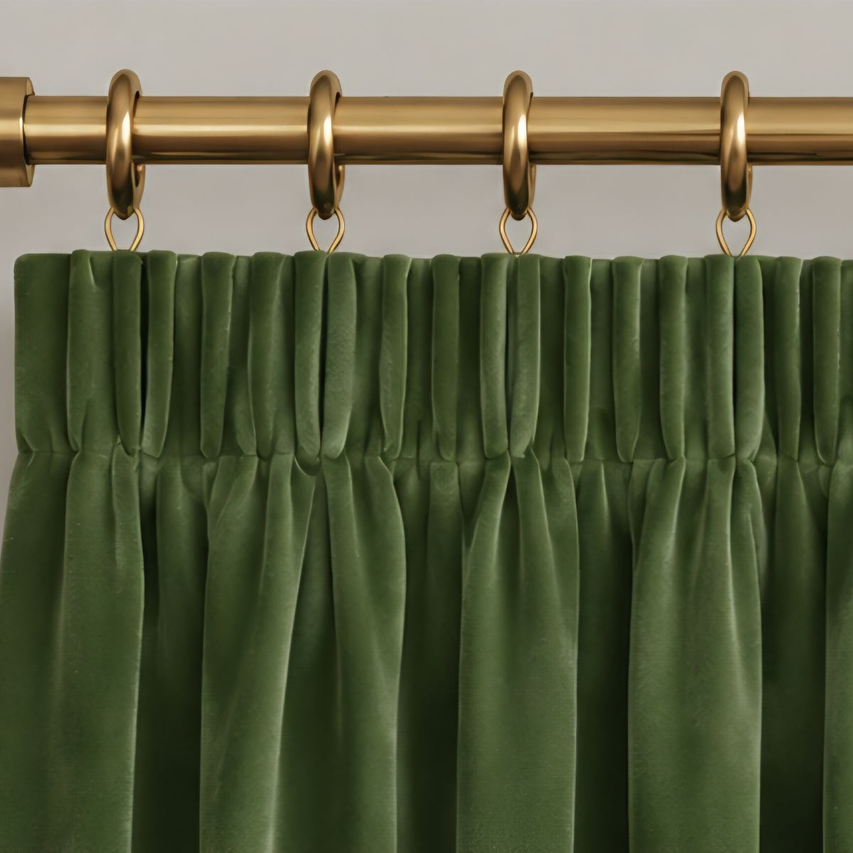 Velvet Pencil Pleat Curtains - Green - 168cm x 229cm