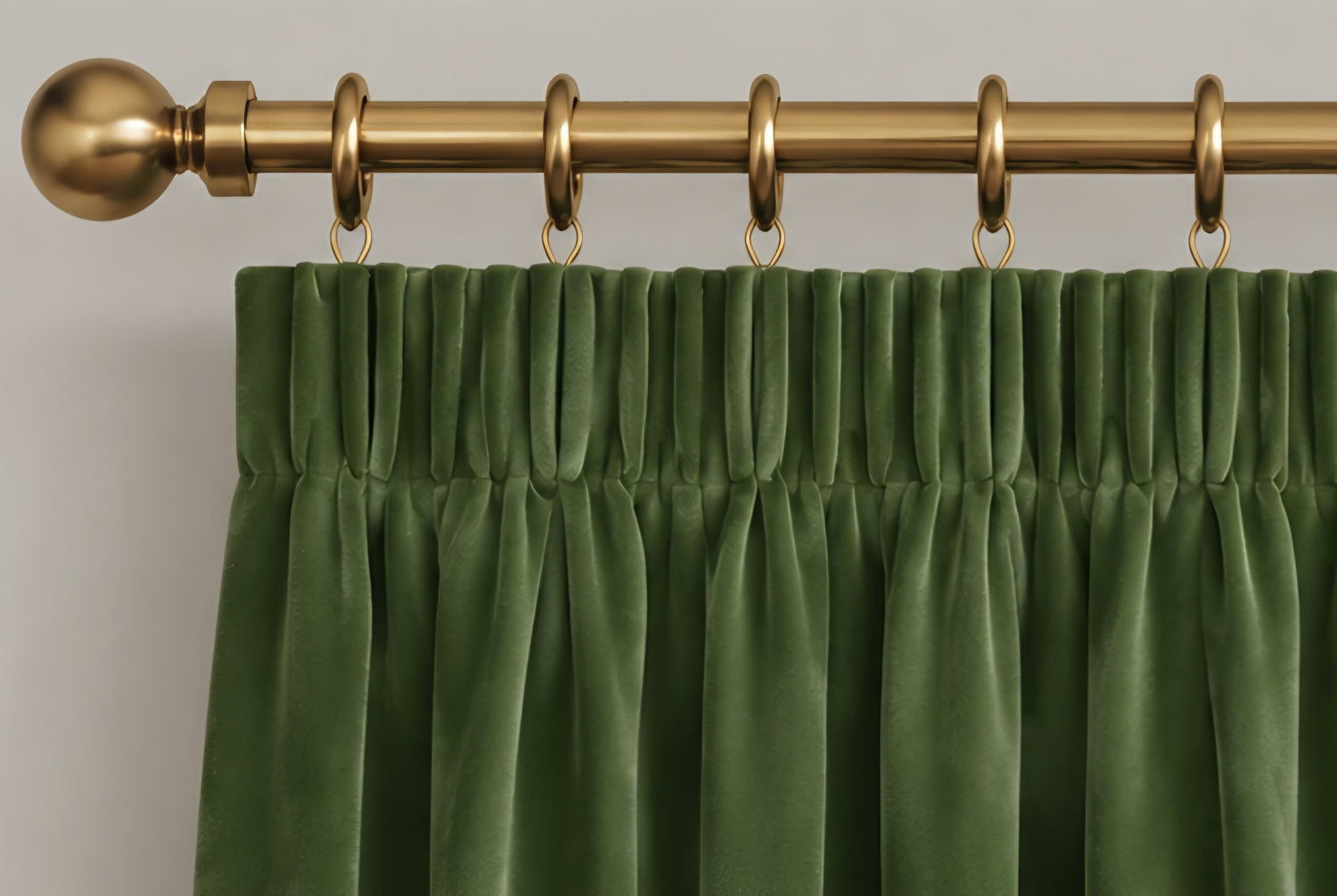 Velvet Pencil Pleat Curtains - Green - 168cm x 229cm