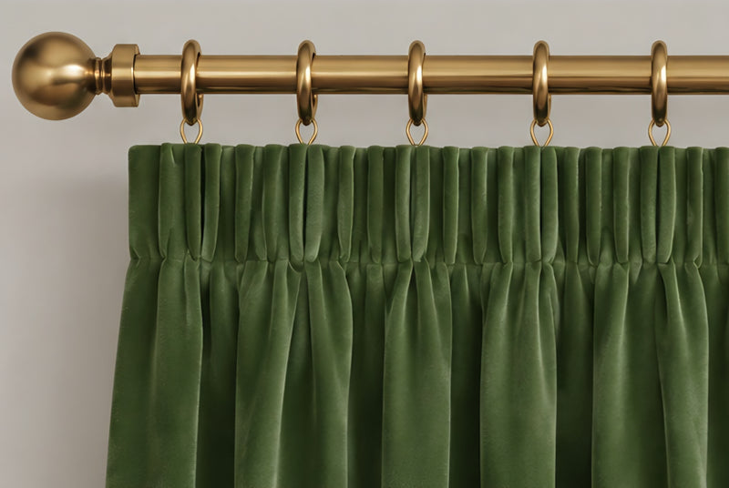 Velvet Pencil Pleat Curtains - Green - 168cm x 229cm