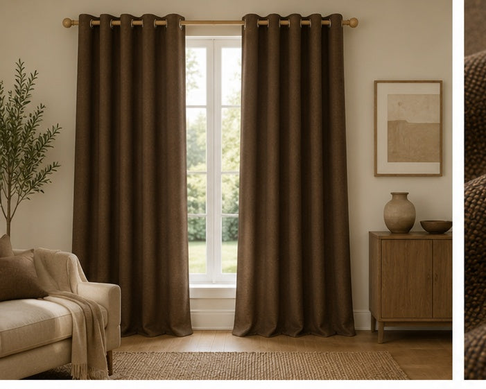 Brushed Eyelet Blackout Thermal Curtains - Chocolate - 218cm x 229cm