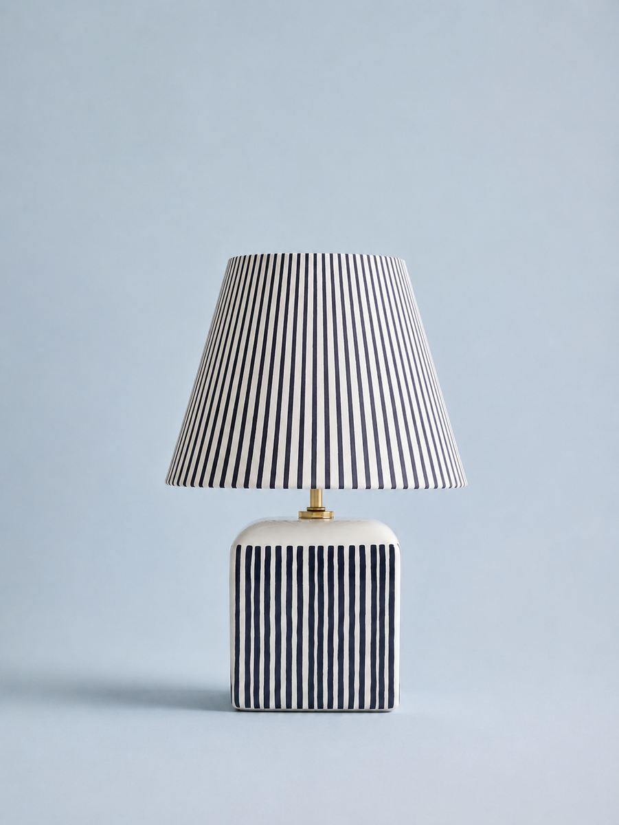 Joshua Ceramic Striped Rechargeable Table Lamp - Navy