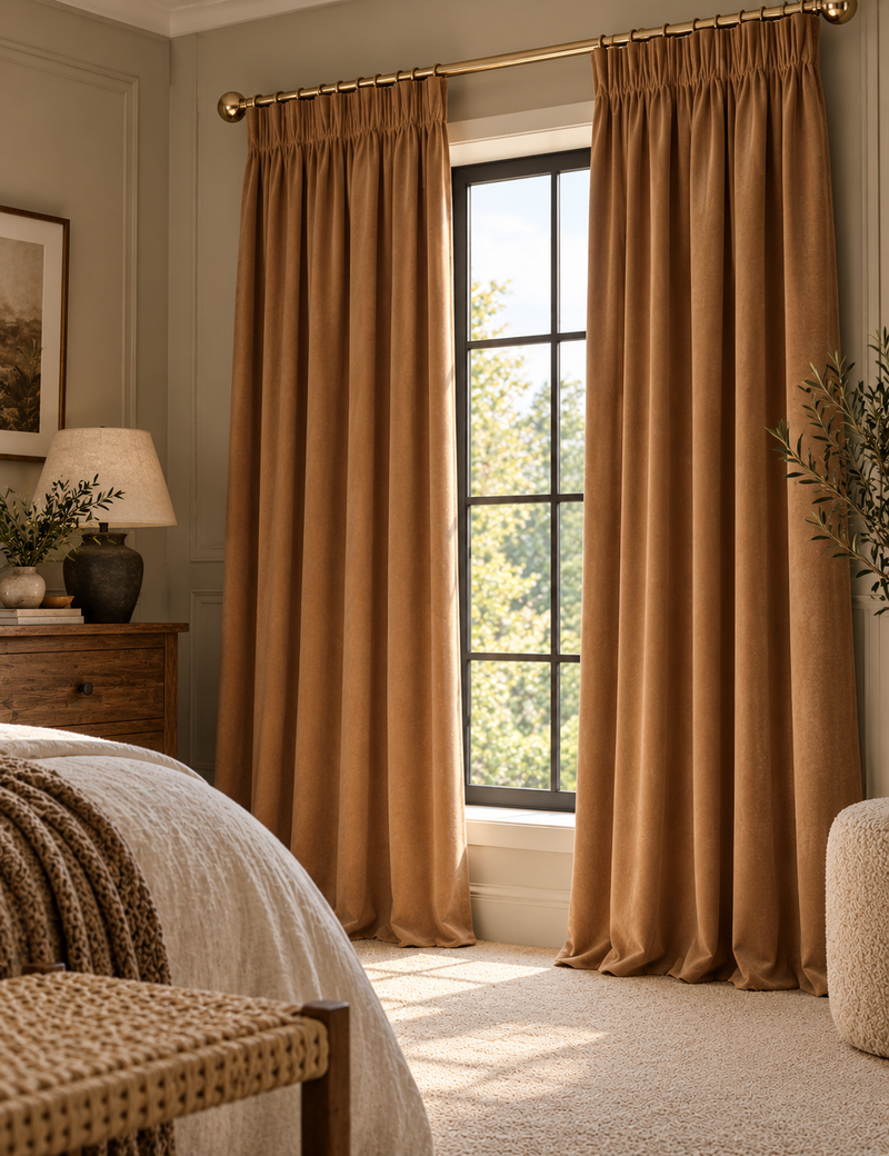 Velvet Pencil Pleat Curtains - Bronze - 168Wcm x 229Lcm