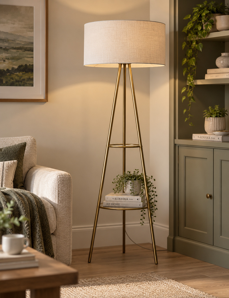 Metal Multi-Functional Floor Lamp - Antique Brass