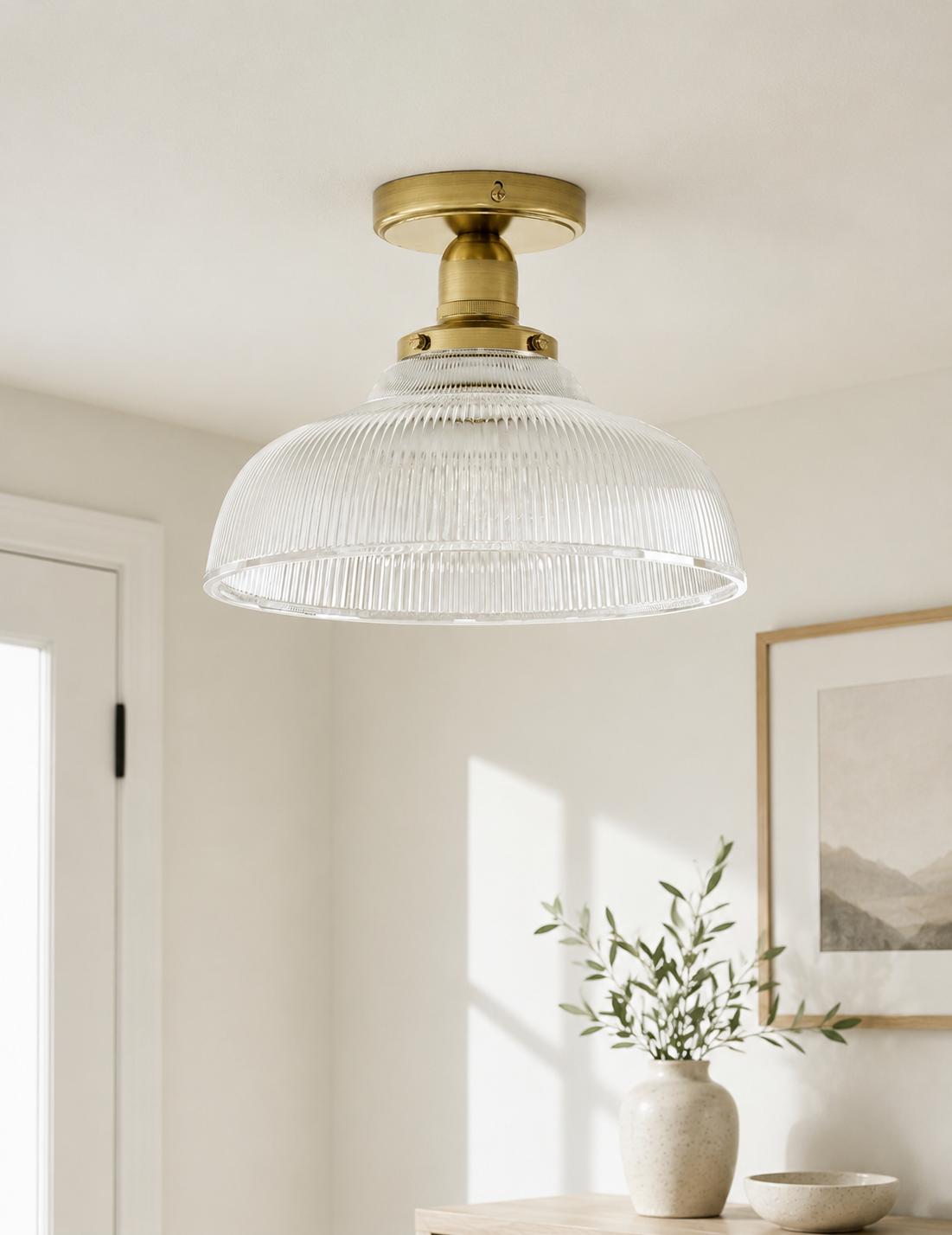 Florence Flush Ceiling Light - Antique Brass