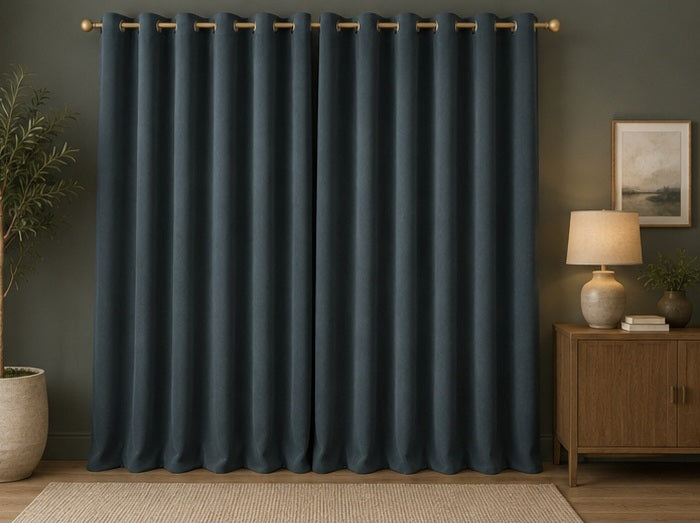Velvet Eyelet Curtains - Slate Blue - 117cm x 137cm